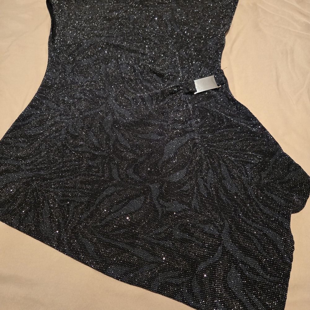 Roma Shimmering Black Asymmetrical Blouse